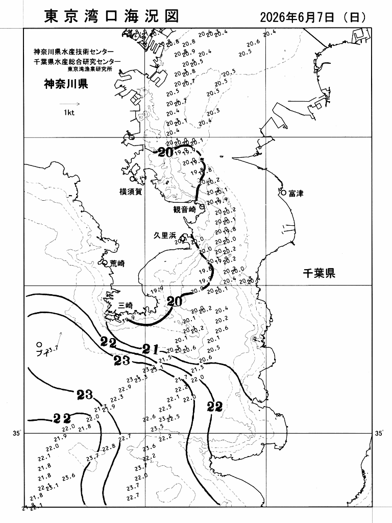 海況図, 東京湾口海況図 検索結果, (水温分布 等を図示)