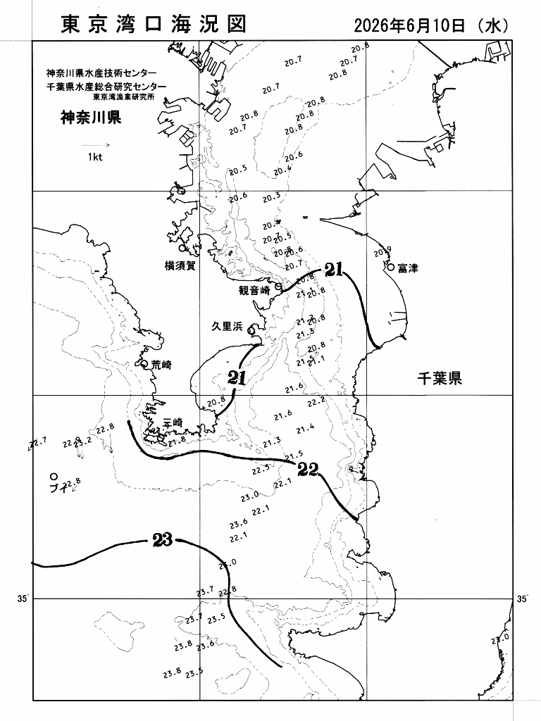 海況図, 東京湾口海況図 検索結果, (水温分布 等を図示)