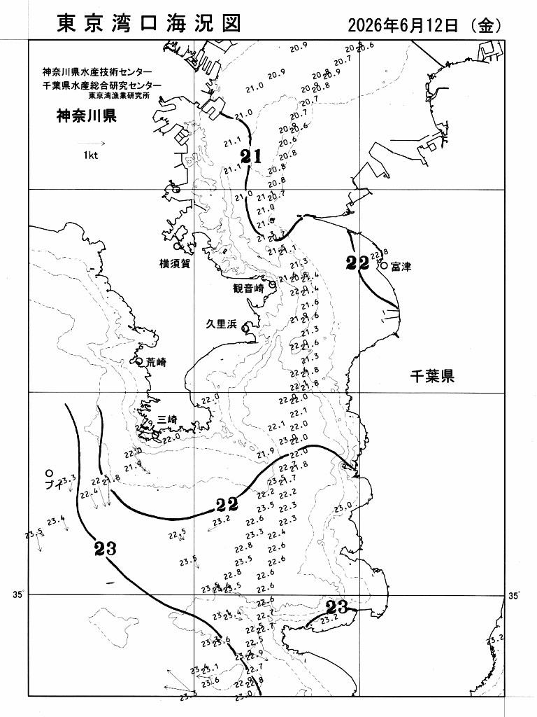 海況図, 東京湾口海況図 検索結果, (水温分布 等を図示)