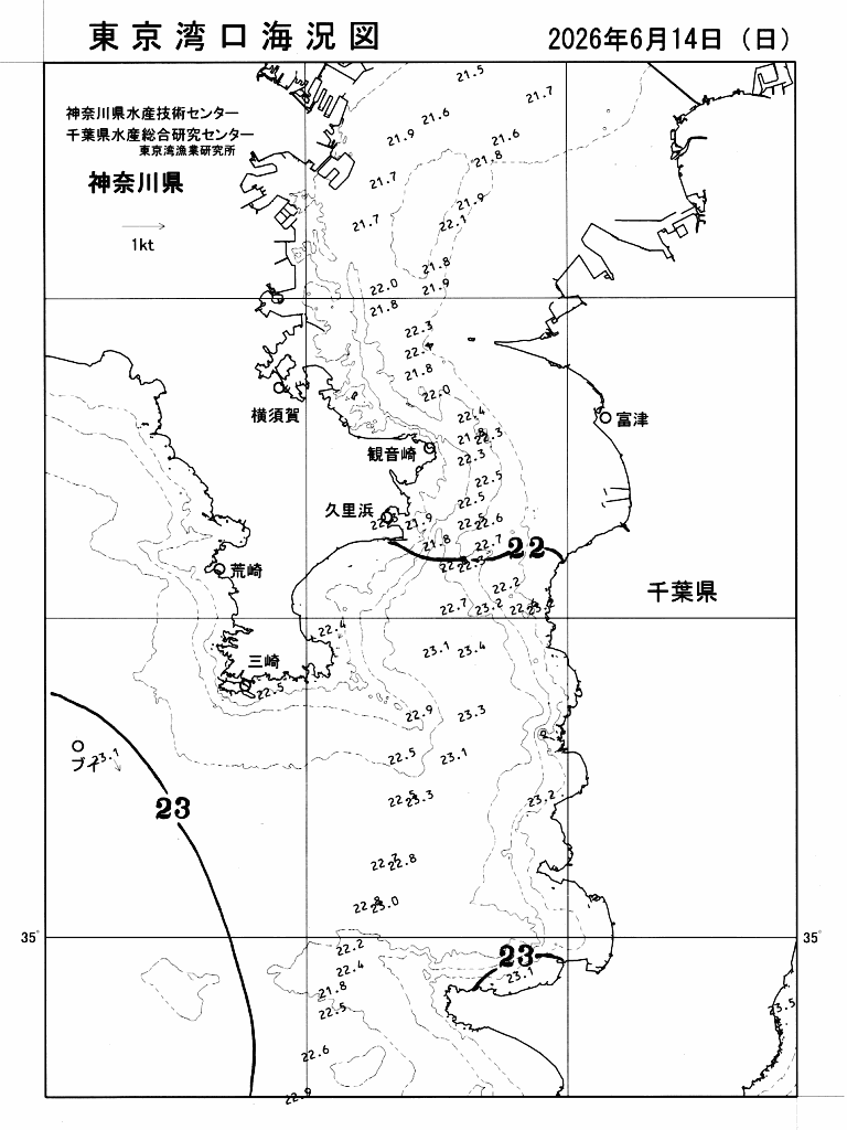 海況図, 東京湾口海況図 検索結果, (水温分布 等を図示)