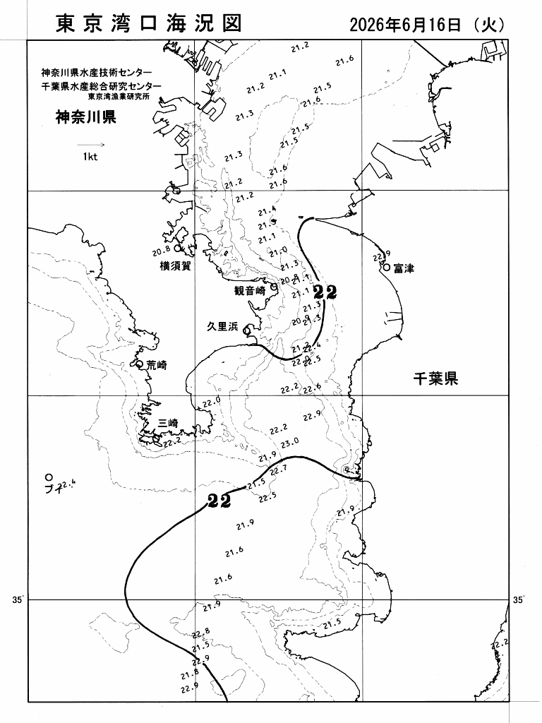 海況図, 東京湾口海況図 検索結果, (水温分布 等を図示)