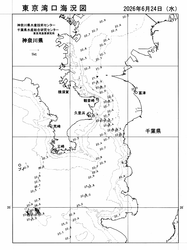海況図, 東京湾口海況図 検索結果, (水温分布 等を図示)