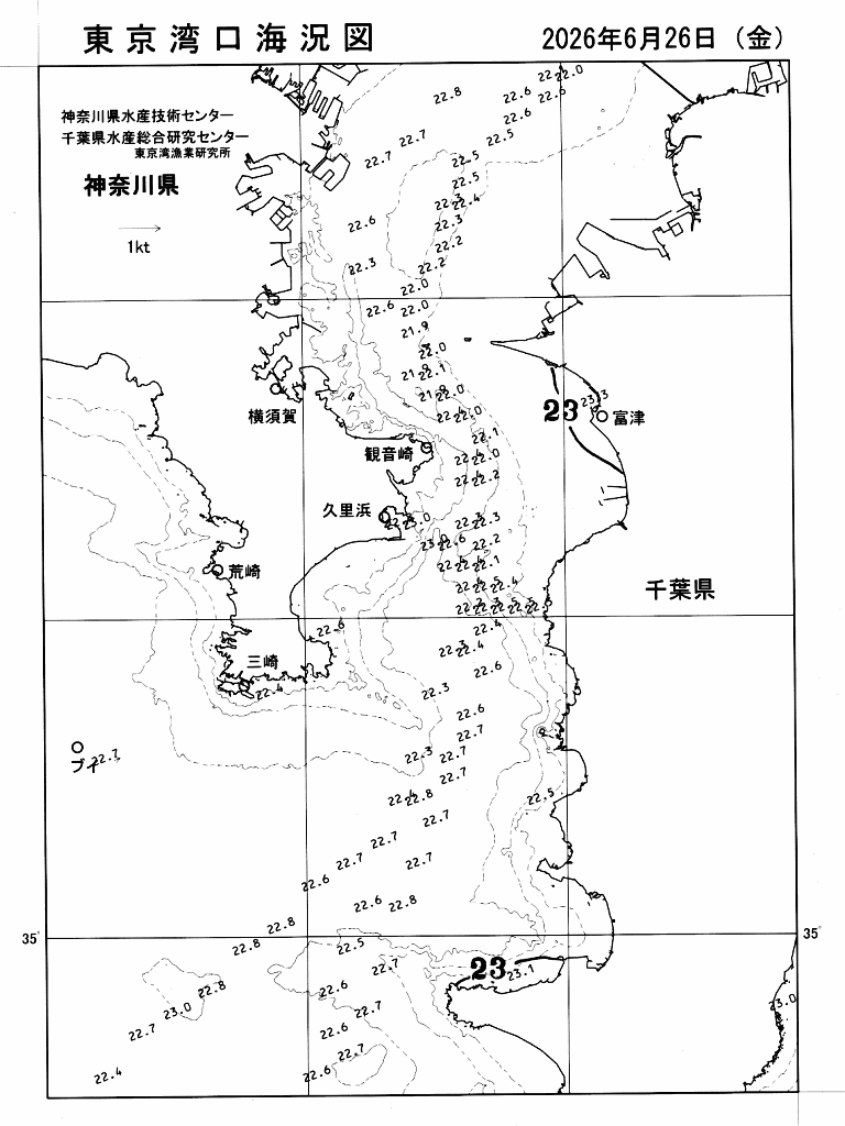 海況図, 東京湾口海況図 検索結果, (水温分布 等を図示)