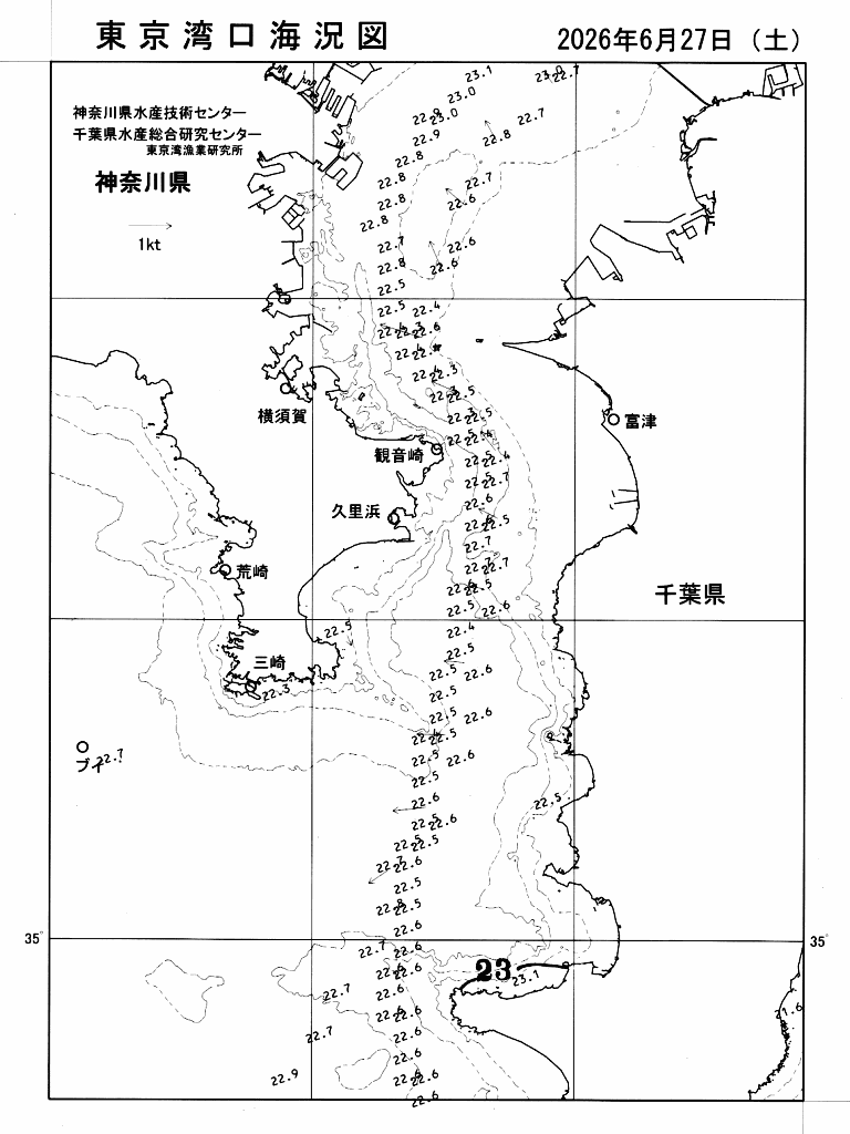 海況図, 東京湾口海況図 検索結果, (水温分布 等を図示)