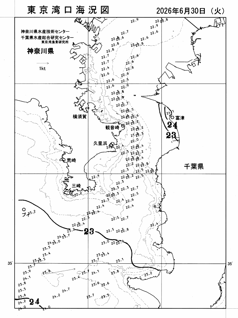 海況図, 東京湾口海況図 検索結果, (水温分布 等を図示)