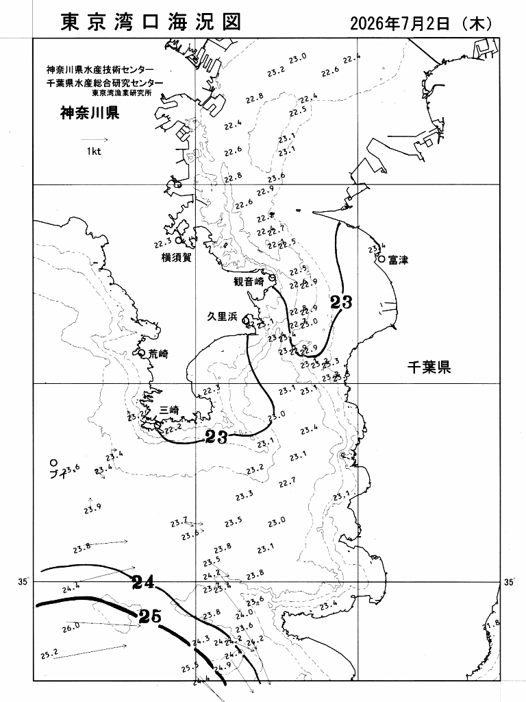海況図, 東京湾口海況図 検索結果, (水温分布 等を図示)
