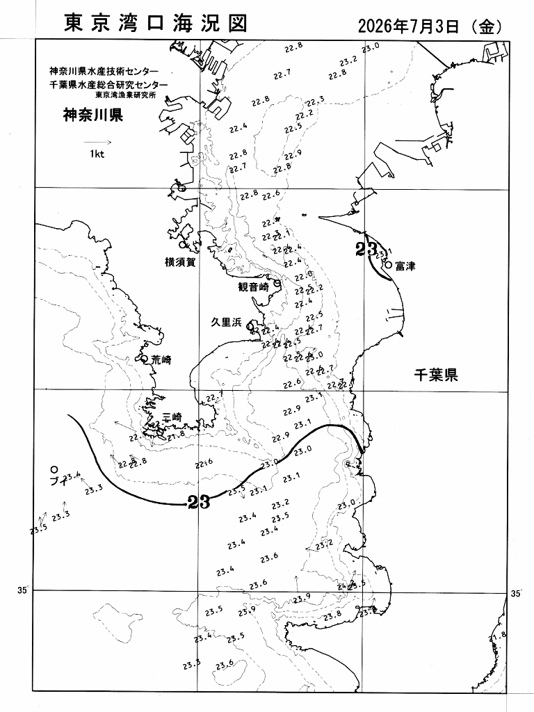 海況図, 東京湾口海況図 検索結果, (水温分布 等を図示)