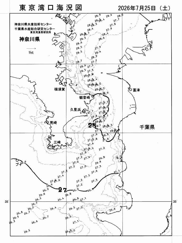海況図, 東京湾口海況図 検索結果, (水温分布 等を図示)