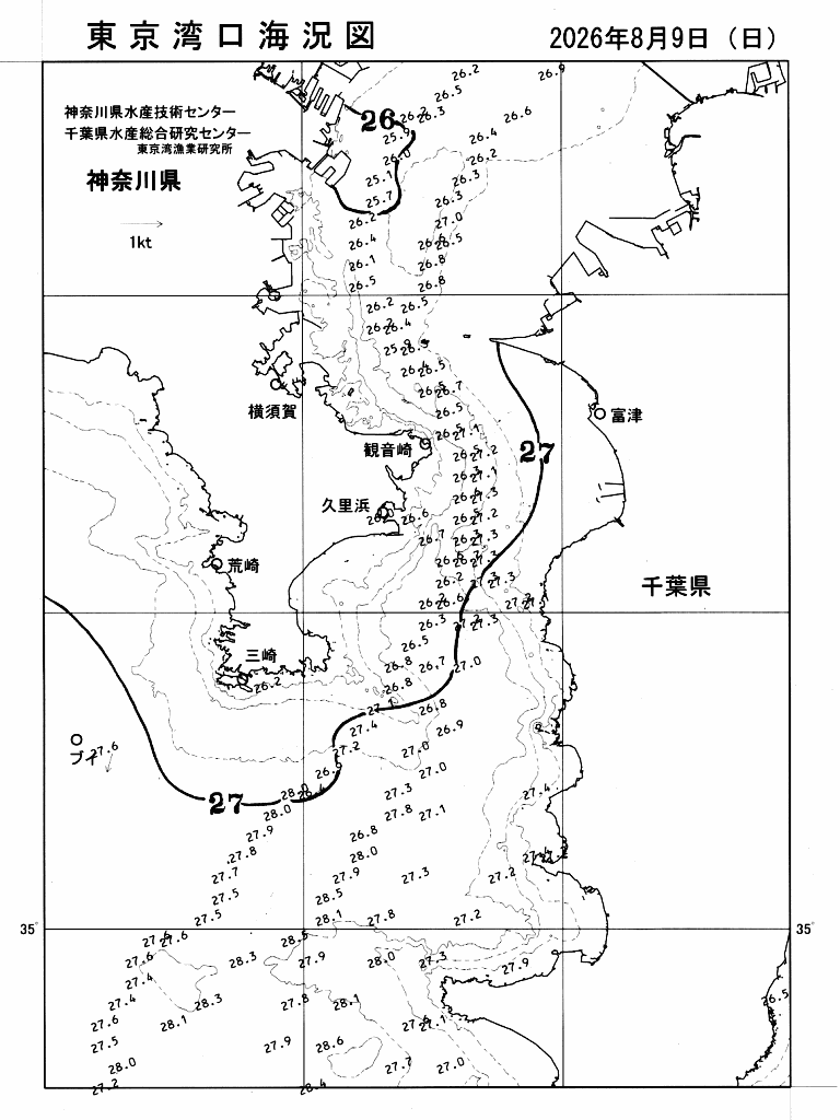 海況図, 東京湾口海況図 検索結果, (水温分布 等を図示)