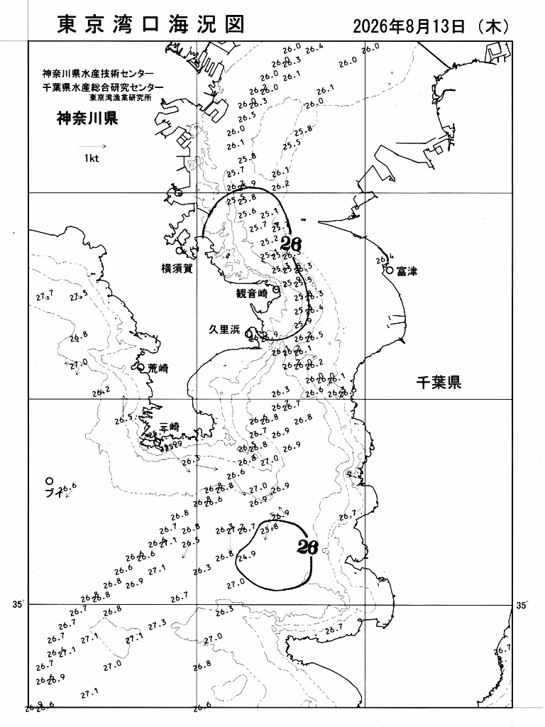 海況図, 東京湾口海況図 検索結果, (水温分布 等を図示)