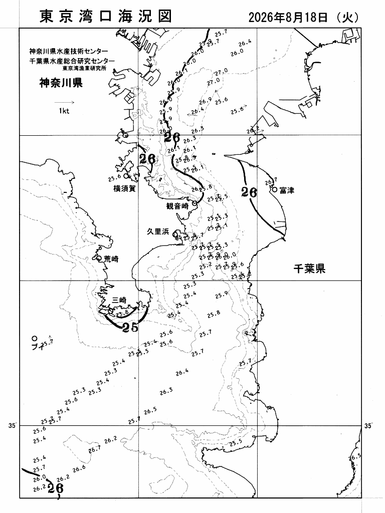 海況図, 東京湾口海況図 検索結果, (水温分布 等を図示)