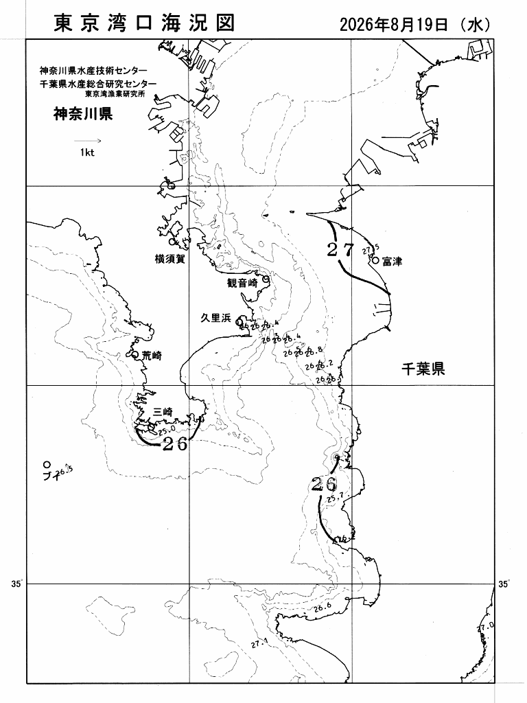 海況図, 東京湾口海況図 検索結果, (水温分布 等を図示)