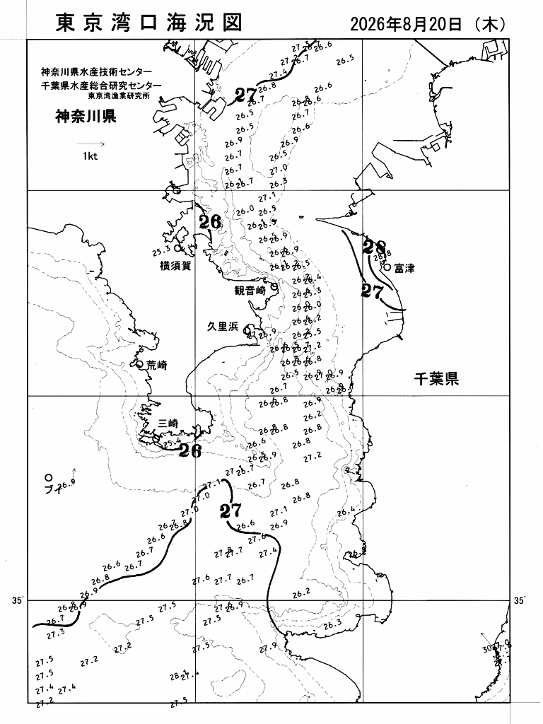 海況図, 東京湾口海況図 検索結果, (水温分布 等を図示)