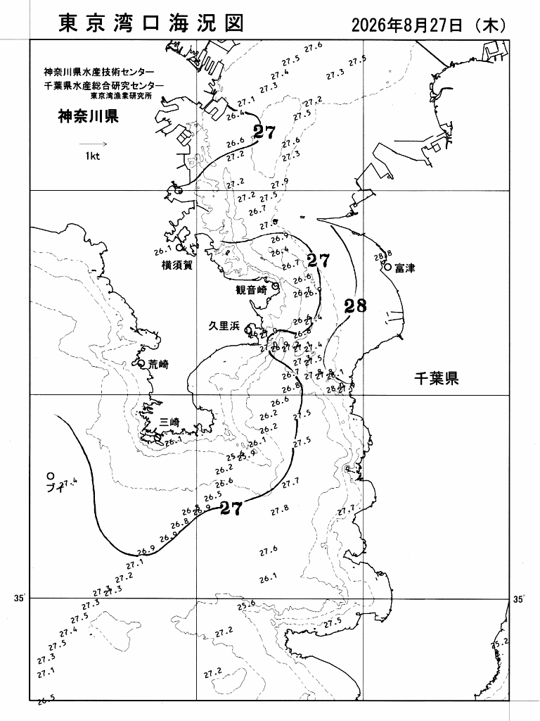 海況図, 東京湾口海況図 検索結果, (水温分布 等を図示)