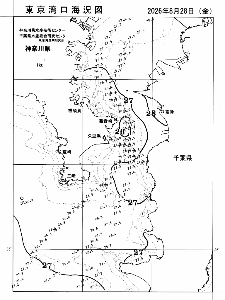 海況図, 東京湾口海況図 検索結果, (水温分布 等を図示)