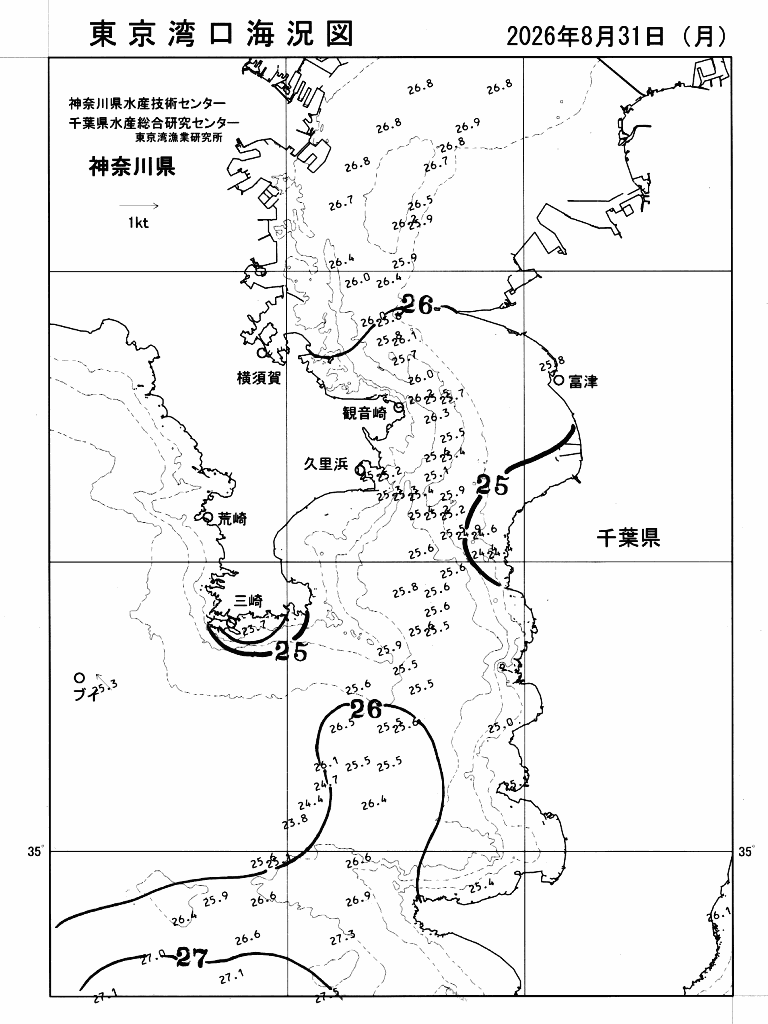 海況図, 東京湾口海況図 検索結果, (水温分布 等を図示)