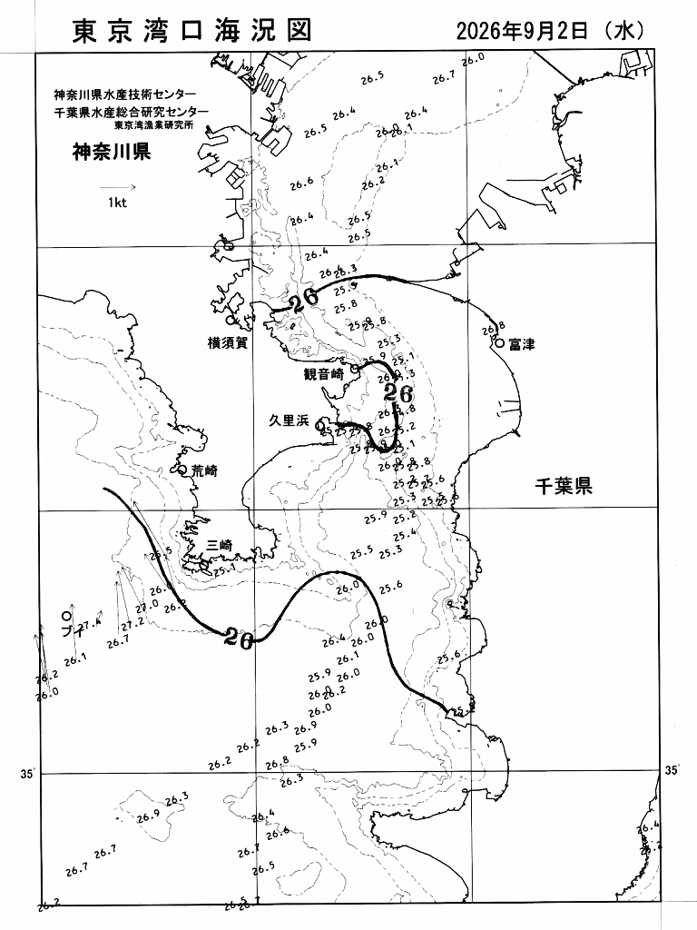 海況図, 東京湾口海況図 検索結果, (水温分布 等を図示)