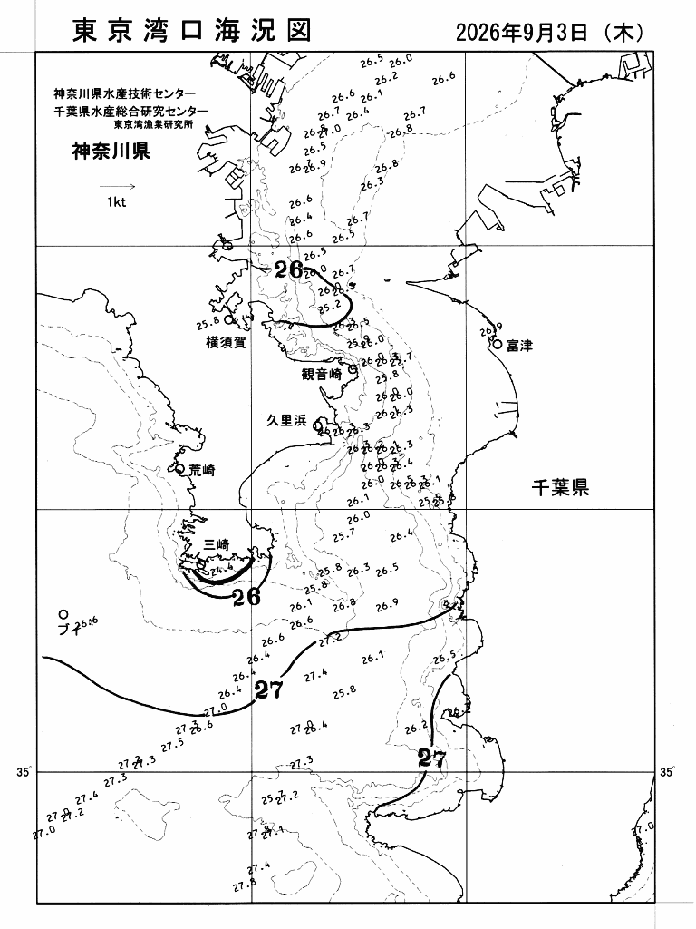 海況図, 東京湾口海況図 検索結果, (水温分布 等を図示)