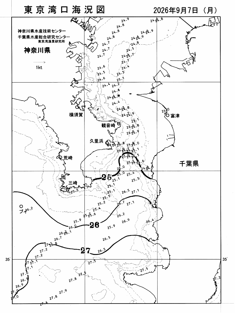 海況図, 東京湾口海況図 検索結果, (水温分布 等を図示)