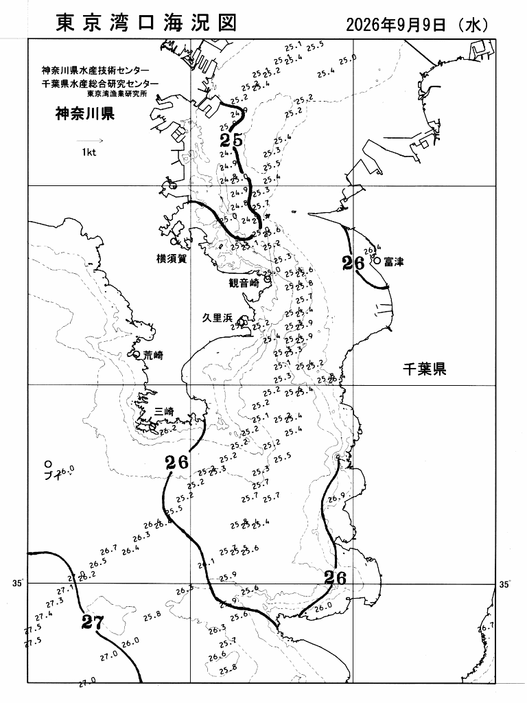 海況図, 東京湾口海況図 検索結果, (水温分布 等を図示)