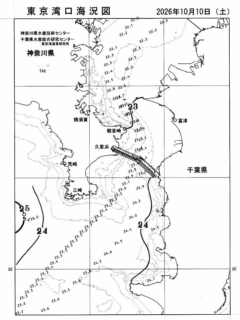 海況図, 東京湾口海況図 検索結果, (水温分布 等を図示)