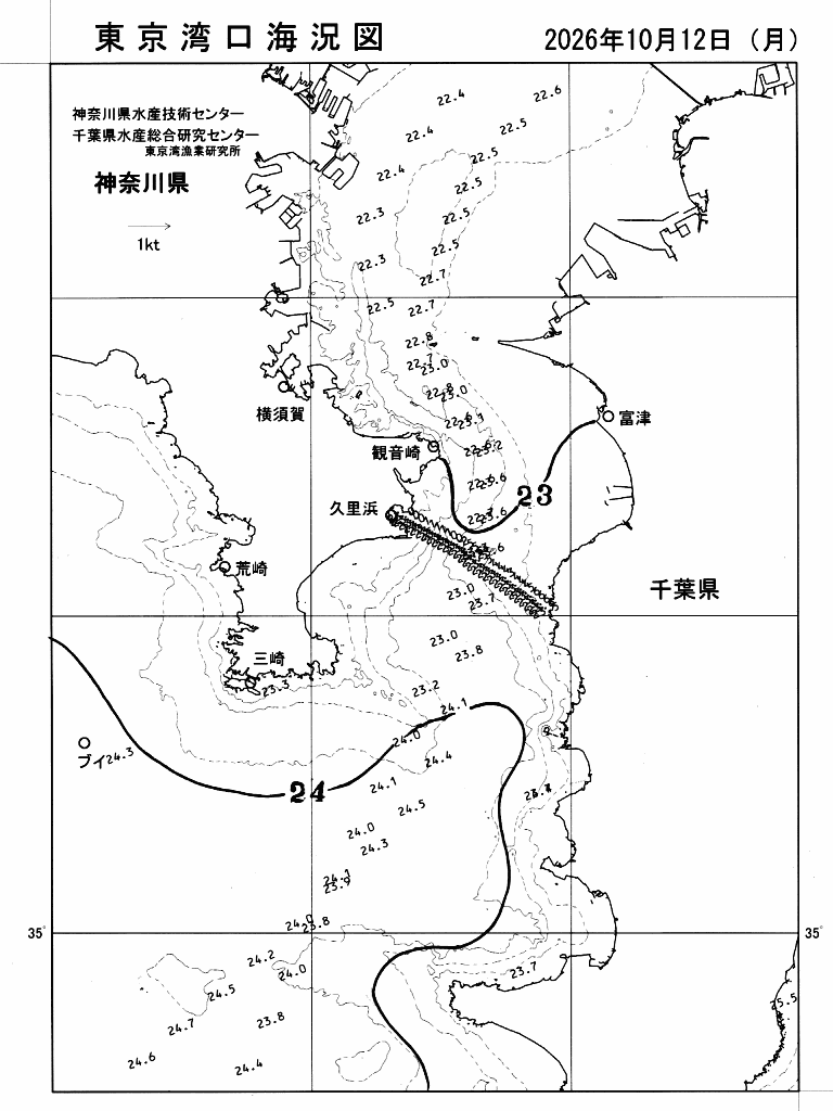 海況図, 東京湾口海況図 検索結果, (水温分布 等を図示)