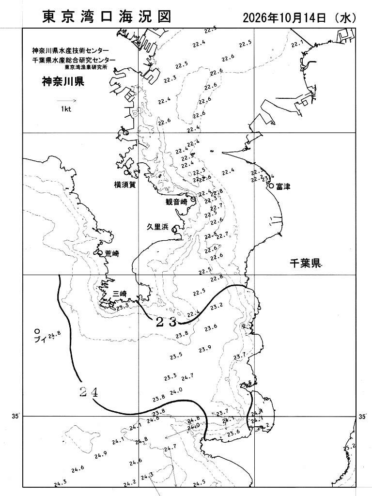 海況図, 東京湾口海況図 検索結果, (水温分布 等を図示)