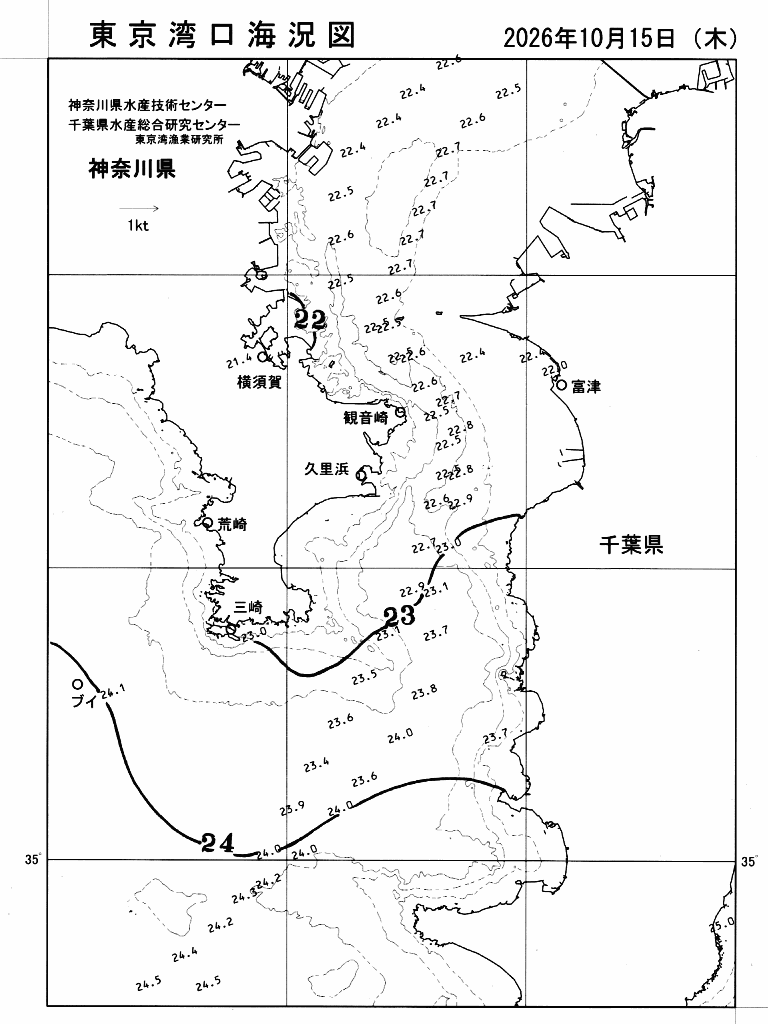 海況図, 東京湾口海況図 検索結果, (水温分布 等を図示)