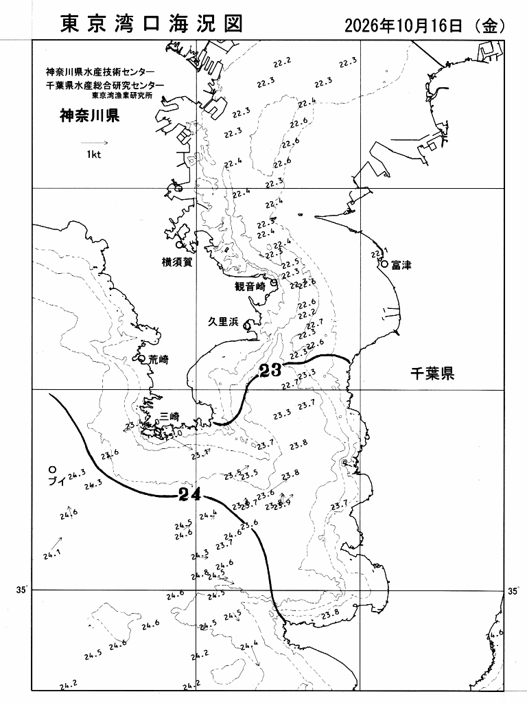 海況図, 東京湾口海況図 検索結果, (水温分布 等を図示)